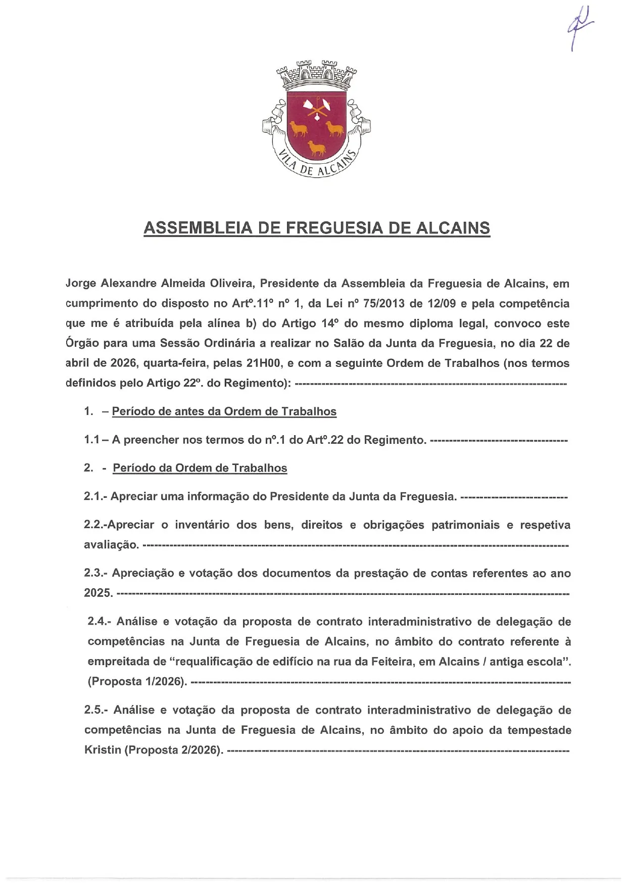 Convocatória – 22 abril 2026