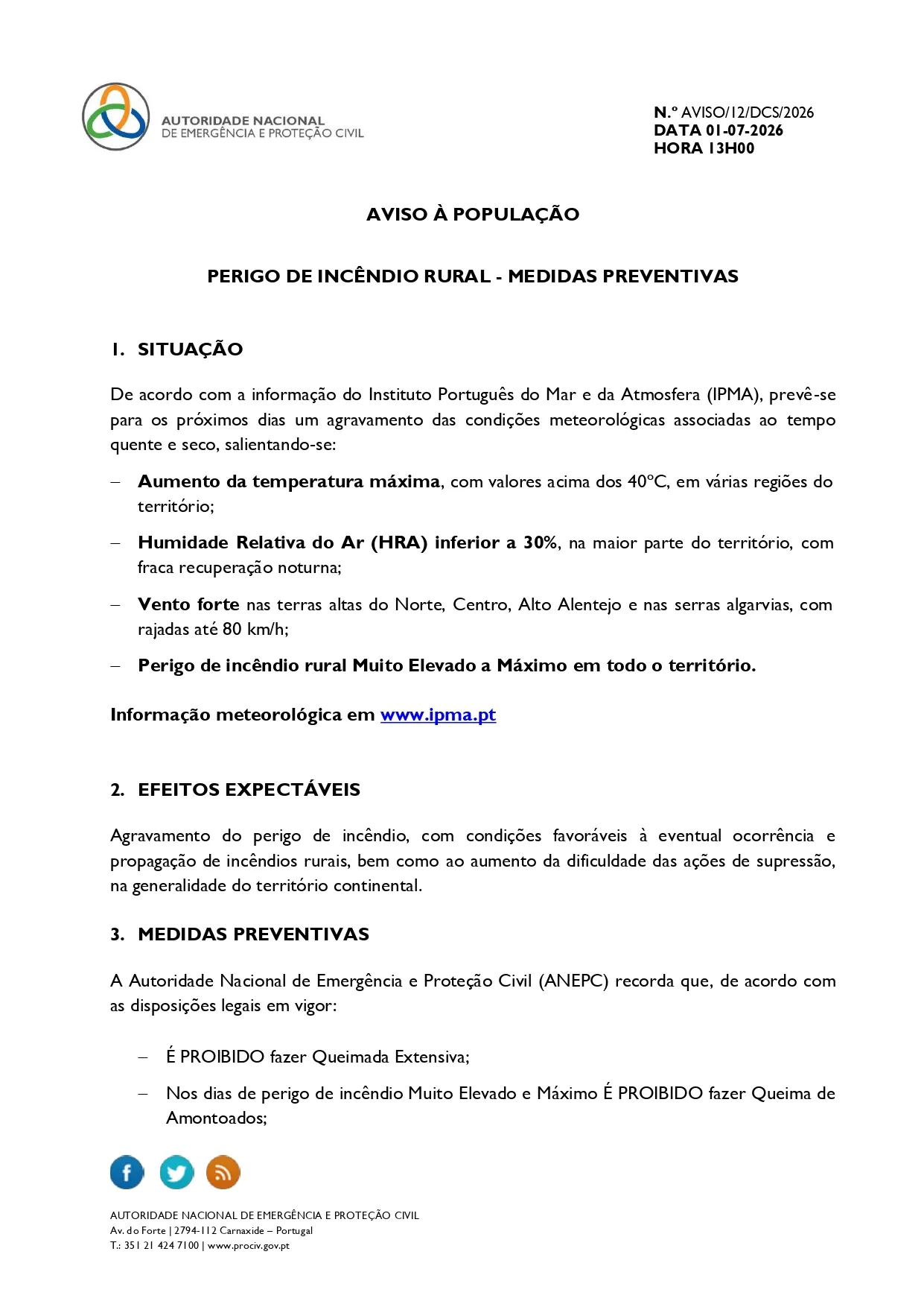 PERIGO DE INCÊNDIO RURAL – MEDIDAS PREVENTIVAS