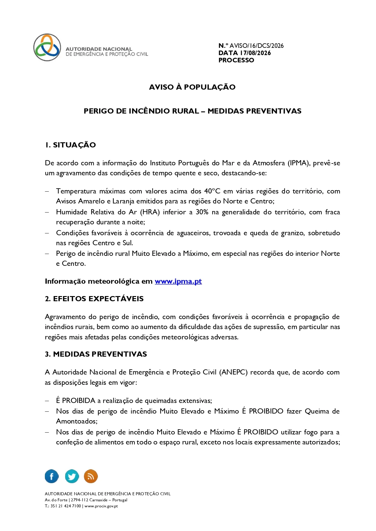 PERIGO DE INCÊNDIO RURAL – MEDIDAS PREVENTIVAS