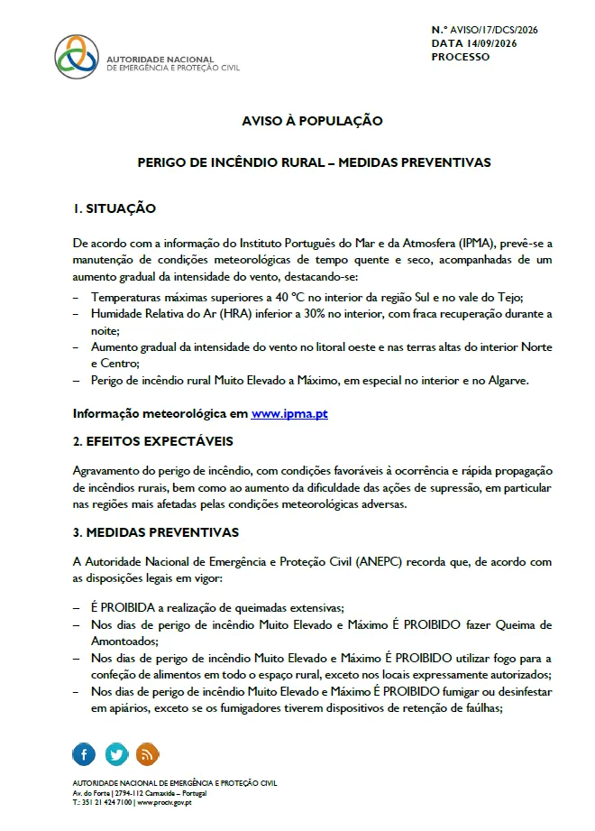 PERIGO DE INCÊNDIO RURAL – MEDIDAS PREVENTIVAS