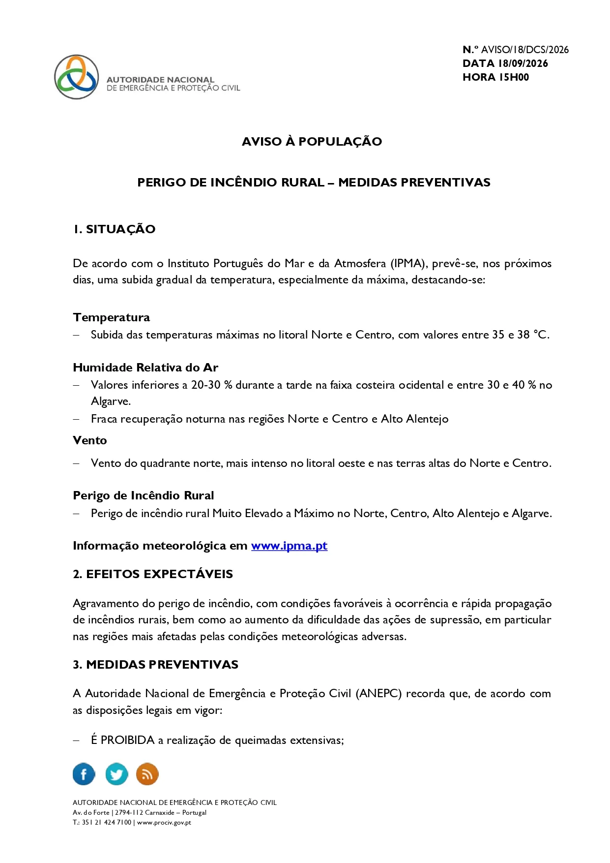 PERIGO DE INCÊNDIO RURAL – MEDIDAS PREVENTIVAS
